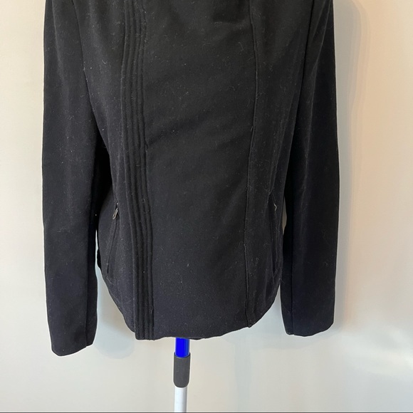 Gap Jacket Black Wool Blend Moto Winter Coat with Faux Vegan Shearling Trim Sz L - Picture 13 of 16